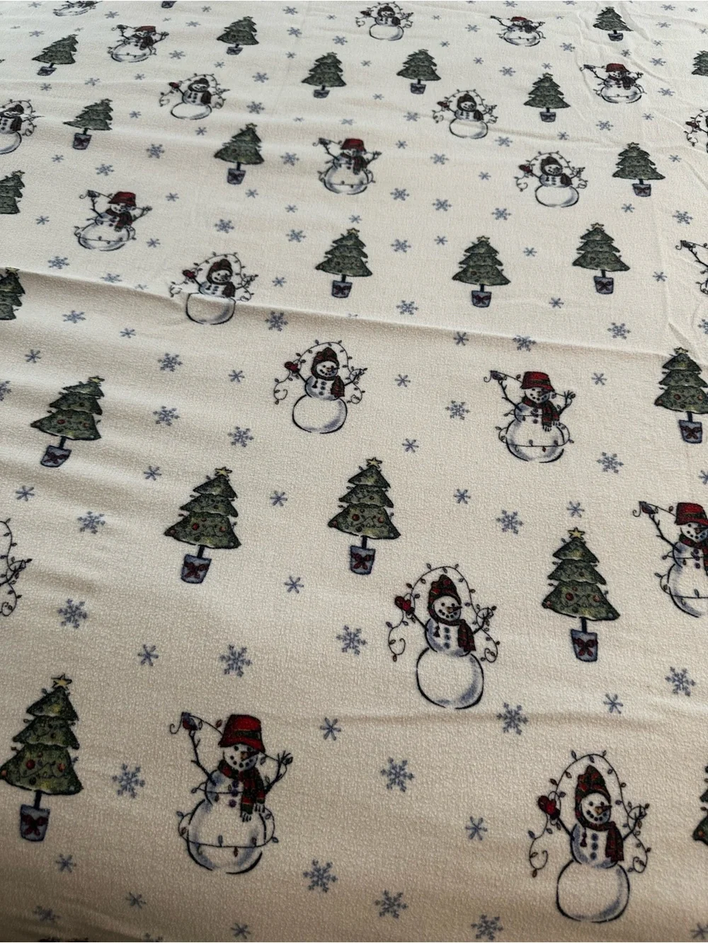Festive Snowman & Christmas Tree Flannel Twin Flat Sheet Sears - White Base